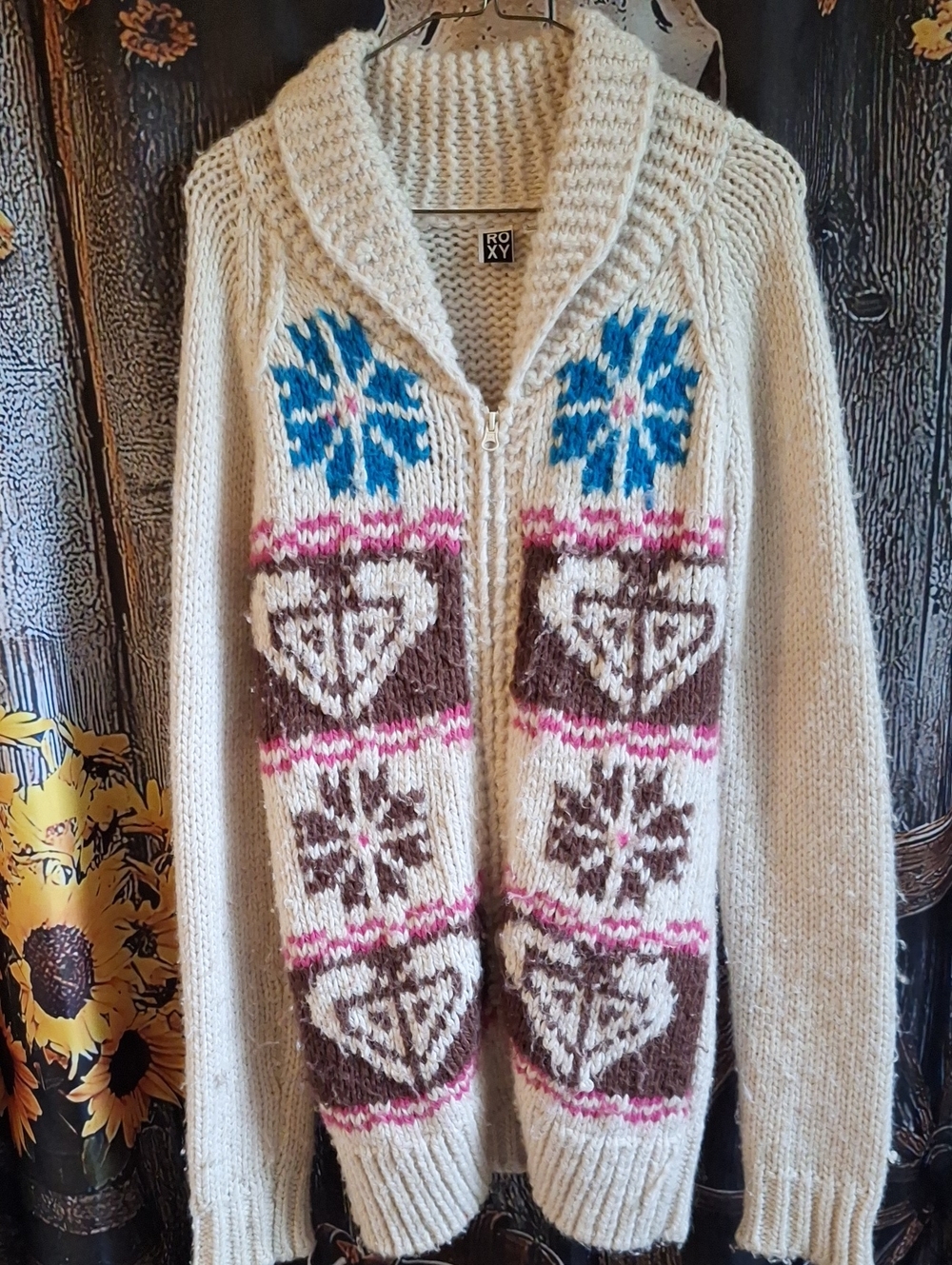 Roxy Cream Zip-Front Fair Isle Sweater